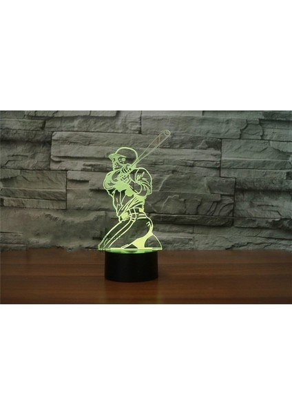 3D Beyzbol Oyuncusu Gece Lambası 16 Renk Değişimi LED (Yurt Dışından)