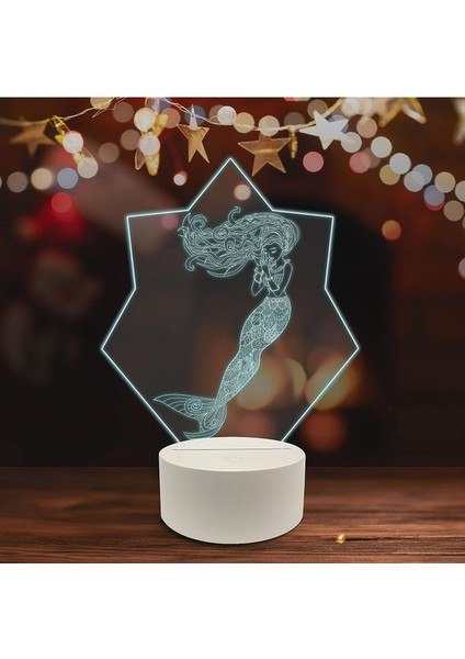 , Spor 3D LED Masa Lambası, Golf Oyuncusu Merhaba 8" x 10" Beyaz Tabanlı Hayali Yaratık Kadın Balık Kuyruğu ile (Yurt Dışından)