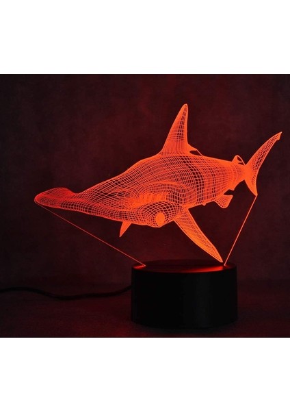 3D Köpekbalığı Gece Lambası, 7 Renk Çekiç Başlı Ebeveyn (Yurt Dışından)