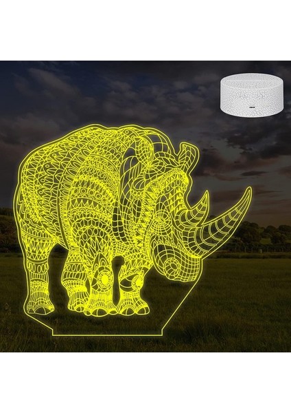 Çocuklar Için 3D Panda Gece Lambası, 3D LED Illusio Gergedan (Yurt Dışından)