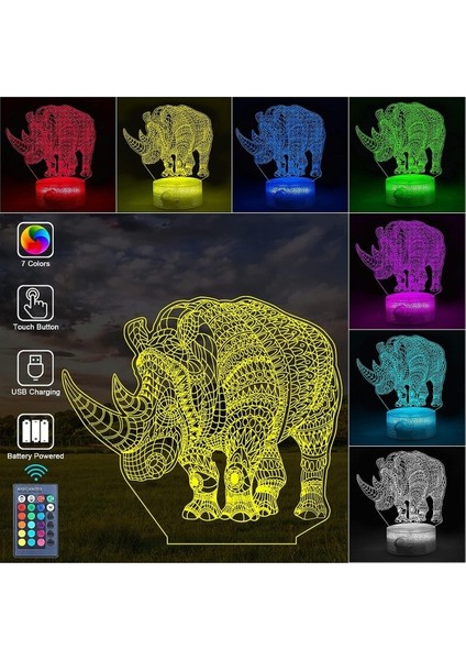 Çocuklar Için 3D Panda Gece Lambası, 3D LED Illusio Gergedan (Yurt Dışından) fiyatları