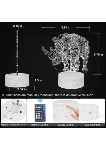 Çocuklar Için 3D Panda Gece Lambası, 3D LED Illusio Gergedan (Yurt Dışından) modelleri