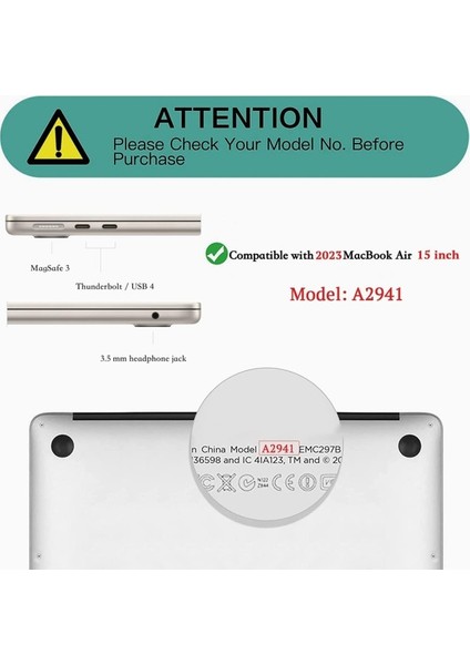 MacBook Air 15 Inç Kılıf 2023 M2 Çip Için Uyumlu Model A2941 Klavye Kapağı Için Sert Kılıf (Yurt Dışından)