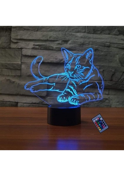 Yaratıcı 3D Kedi Gece Lambası 16 Renk Değiştirme USB (Yurt Dışından)
