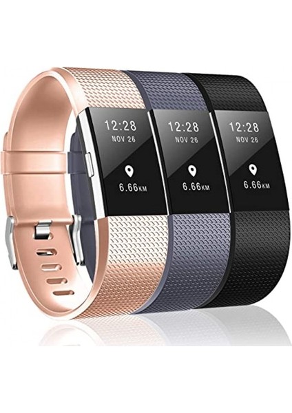 Fit Charge 2 ile Uyumlu 3 Paket Bant, Fit Charge 2 Için Klasik ve Özel Sürüm Yedek Bantlar, Kadın Erkek Gül Altın/gri/siyah-S (Yurt Dışından)