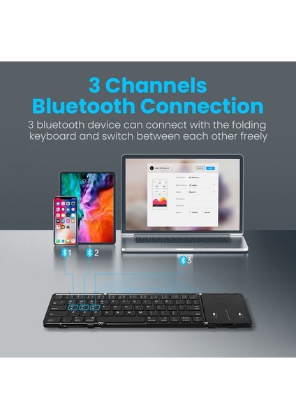 Seenda Dokunmatik Yüzeyli Üç Katlanır Kablosuz Klavye Şarj Edilebilir Mini Klavye Windows Phone Pc Için Katlanabilir Klavye Masa (Yurt Dışından) fiyatları