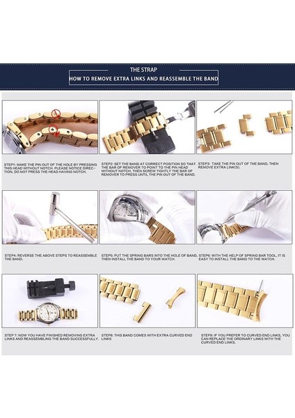 Düz ve Paslanmaz Çelik Saat Kordonları Kavisli Uç 5 Renk Altın, Şerit, Siyah, Rose Altın, Altın-Gümüş Iki Ton Boyut 12MM Sevgililer Günü Hediyeleri (Yurt Dışından)