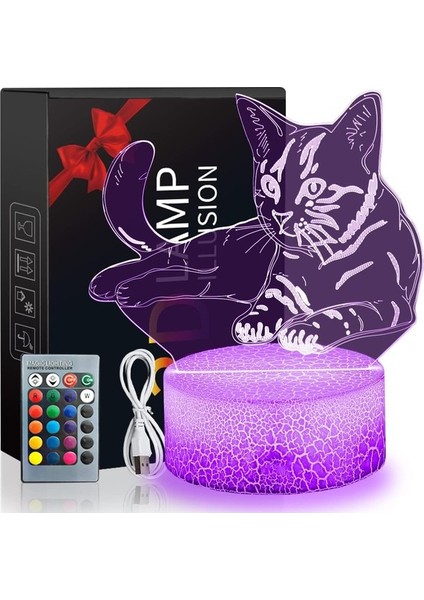 Kedi Severlere 3D Gece Lambası Hedii, Kedi Lambası (Yurt Dışından)