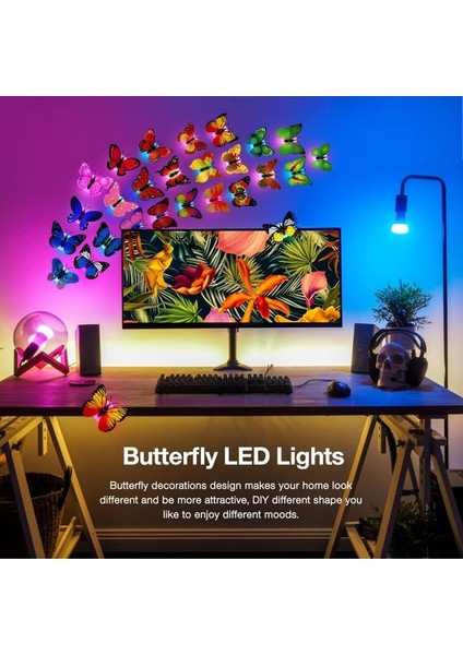 26 Adet 3D LED Kelebek Dekorasyon Gece Lambası Sti (Yurt Dışından)