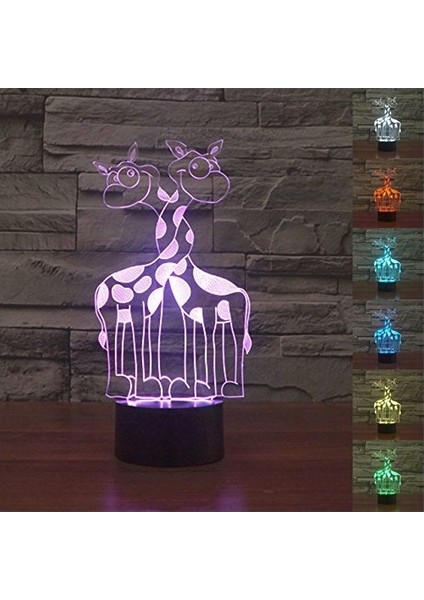 3D Çift Kafa Zürafa Masa Lambası Gece (Yurt Dışından)