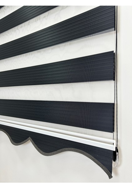 Dilimli Siyah Pileli Zebra Stor Perde Ev/ofis Perdesi Aluminyum Sistem Zebra Stor Perde – Gece & Gündüz Kullanım, Kolay Montaj (Alüminyum Sistem)