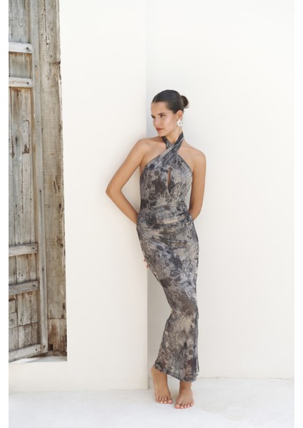 Keefnes Kruvaze Antrasit Uzun Elbise fiyatları