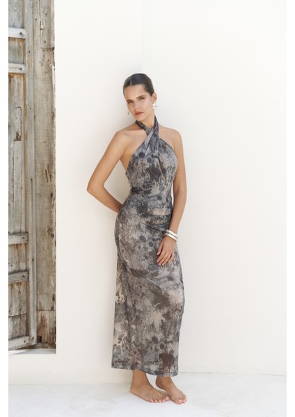 Keefnes Kruvaze Antrasit Uzun Elbise modelleri