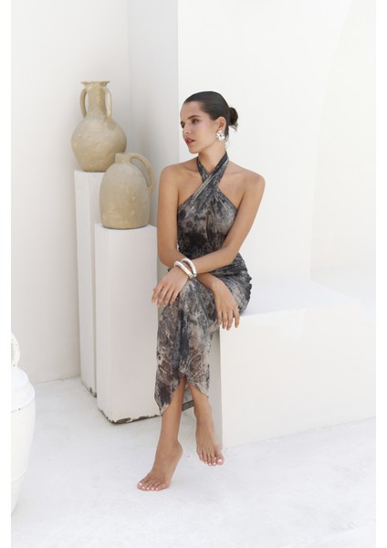 Keefnes Kruvaze Antrasit Uzun Elbise fırsatları