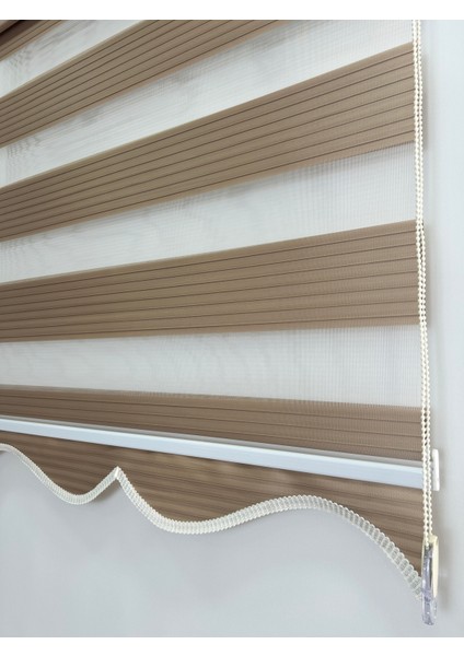 Dilimli Kahverengi Pileli Zebra Stor Perde Ev/ofis Perdesi Aluminyum Sistem Zebra Stor Perde – Gece & Gündüz Kullanım, Kolay Montaj (Alüminyum Sistem)