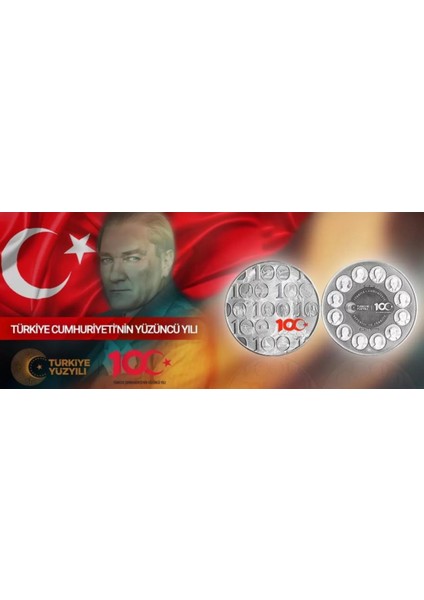 Türkiye Cumhuriyeti'nin 100.YILI Gümüş Hatıra Para Çil Sertifikalı 2023 1 Adet indirimleri