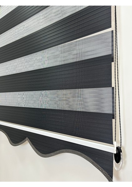 Binbirperde Dilimli Siyah Pileli Zebra Stor Perde Ev/ofis Perdesi Aluminyum Sistem