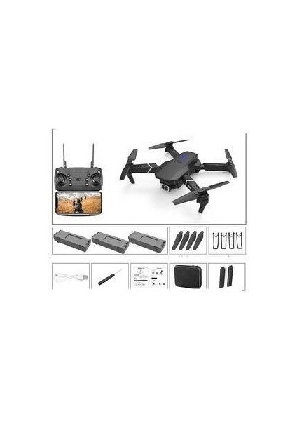 E88 4K Hd Çift Kameralı App Kontrol Wifi Katlanabilir Drone Siyah