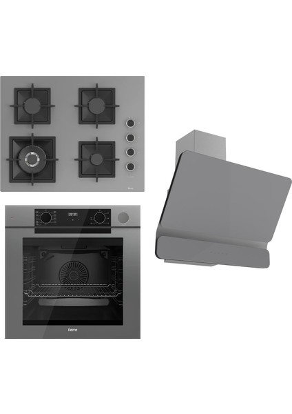 Steamart-Fryart Serisi Gri Set (SC408-WFA + QEP64CPR +D082 ) - Döküm Izgara / 65 cm Ocak