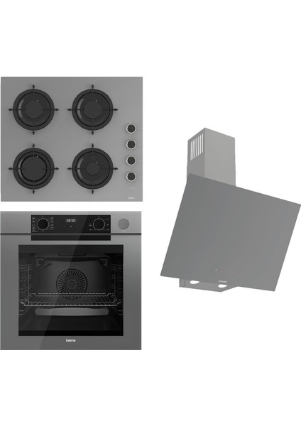 Steamart-Fryart-Sılentart Serisi Gri Set (CS208-FA + QEP64CPR +D079-SA ) - Emaye Izgara / Kademeli Musluk