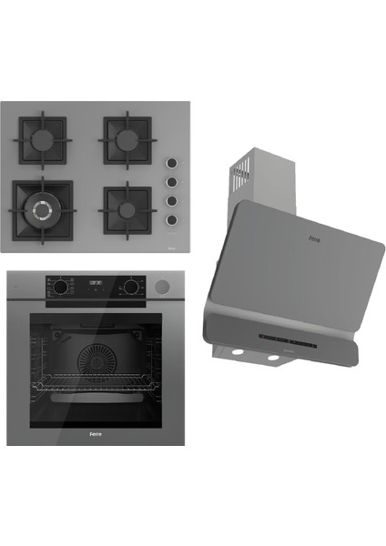 Steamart-Fryart-Sılentart Serisi Gri Set (SC408-WFA + QEP64CPR +D082-SA ) - Döküm Izgara / 65 cm Ocak