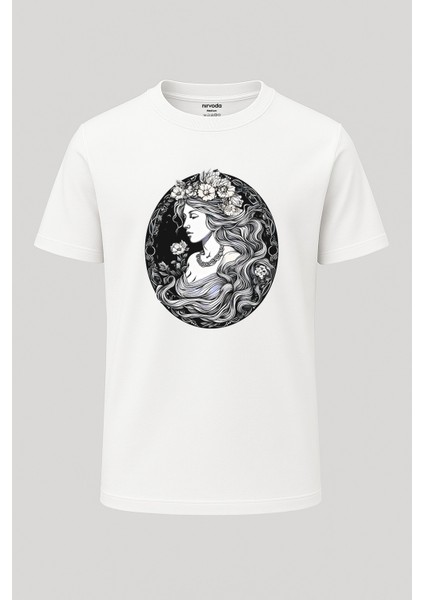 Afrodit Yunan Mitolojik Baskılı Bol Kalıp Bisiklet Yaka Tişört