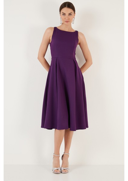 Bisiklet Yaka Regular Fit Cepli Pileli Midi Elbise Bayan Elbise 6051963