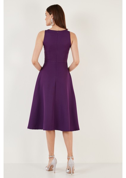 Bisiklet Yaka Regular Fit Cepli Pileli Midi Elbise Bayan Elbise 6051963
