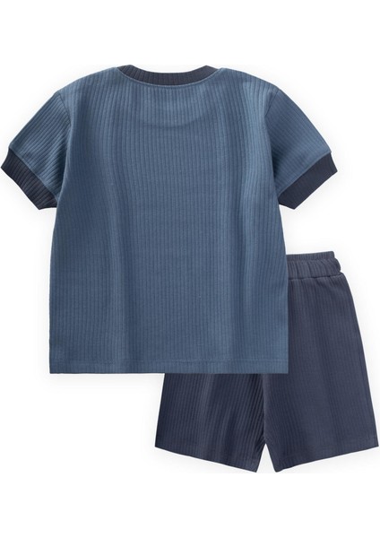 Garnili Fitilli T-Shırt Takım 1-5 Yaş Indigo Mavi