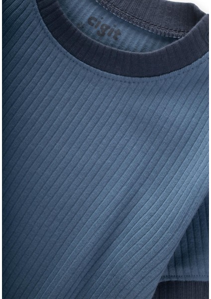 Garnili Fitilli T-Shırt Takım 1-5 Yaş Indigo Mavi