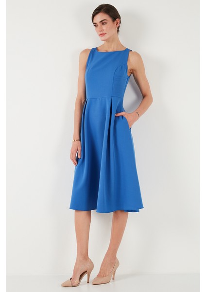 Bisiklet Yaka Regular Fit Cepli Pileli Midi Elbise Bayan Elbise 6051963 fiyatları