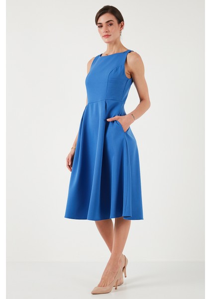 Bisiklet Yaka Regular Fit Cepli Pileli Midi Elbise Bayan Elbise 6051963 indirimleri