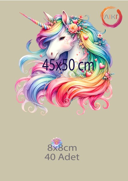 Unicorn ve Gökkuşağı Desenli Papatyalar Çocuk Odası Duvar Süsü, Duvar Sticker fırsatları