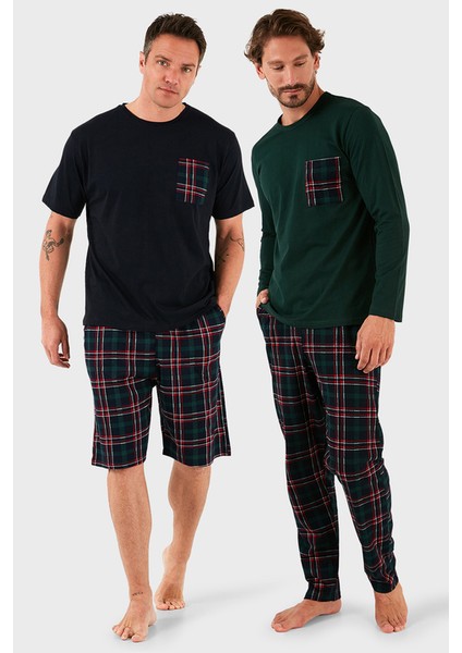 Pamuklu Regular Fit Kareli 2'li Paket Pijama Takımı Erkek Pijama Takımı 657200120S2