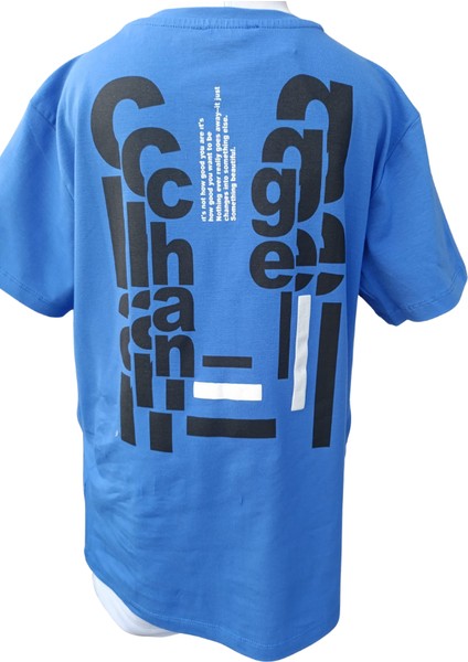 Erkek Çocuk Ön ve Arka Dijital Challenge Baskılı Mavi T-Shirt %95 Pamuk %5 Elastan Gizli Şık Cepli 12 Yaş Mavi modelleri