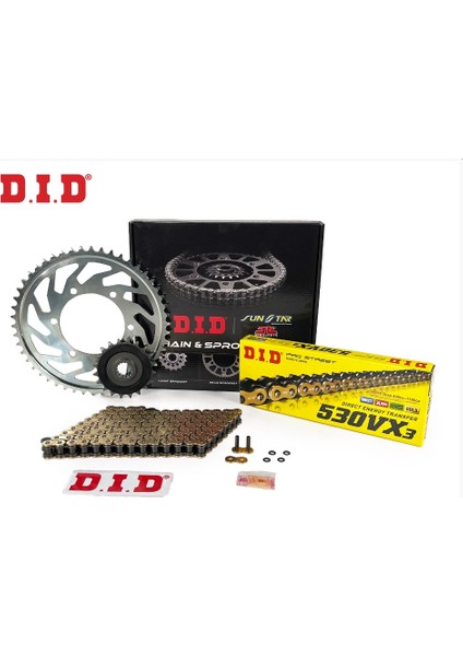 Zincir Dişli Seti Suzukı Hayabusa Gsx-R 1300 (1300 Cc) (2023-2024) / Suzukı / Hayabusa Gsx-R 1300 / 1300CC / Zincir: DID-530VX3 (GOLD)-118/ Ön-Arka Dişli: JT(18T-43T) / 2023-2024