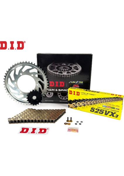 Zincir Dişli Seti Bmw F 900 Xr (900 Cc) (2020-2024) / Bmw / F 900 Xr / 900CC / Zincir: DID-525VX3 (GOLD)-122/ Ön Dişli: Sunstar (17T) Arka Dişli: Jt (44T) / 2020-2021-2022