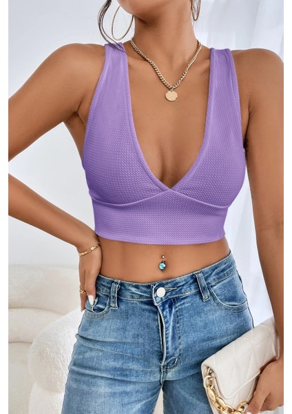 Kadın Siyah Çapraz Sırt Detaylı Şık Crop Top Büstiyer