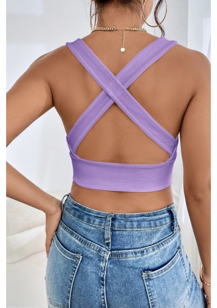 Kadın Siyah Çapraz Sırt Detaylı Şık Crop Top Büstiyer