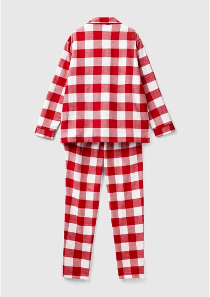 Kadın Kırmızı Mix Ekose Desenli Düğmeli Pijama Takımı fırsatları
