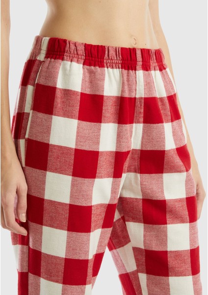 Kadın Kırmızı Mix Ekose Desenli Düğmeli Pijama Takımı indirimleri