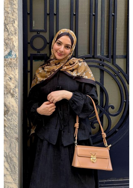 Karamel Barok Desen Hint Ipeği Şal