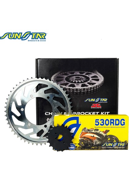 Zincir Dişli Seti Suzukı Hayabusa Gsx-R 1300 (1300 Cc) (2023-2024) / Suzukı / Hayabusa Gsx-R 1300 / 1300CC / Zincir: SS530RDG (ÇELIK)-118/ Ön Dişli: Sunstar (18T) Arka Dişli: Jt (43T) / 2023-2024