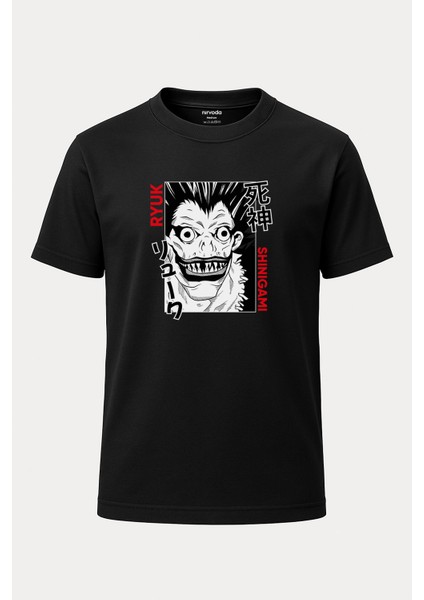 Ryuk Shinigami Death Note Baskılı Loose Fit Bisiklet Yaka Unisex Tişört Siyah