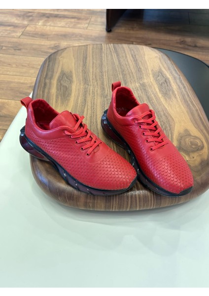 4236 Kırmızı Cilt Hakiki Deri Erkek Sneakers