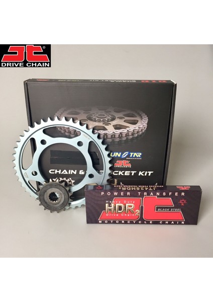 Zincir Dişli Seti Honda Cbf 150 (150 Cc) (2004-2017) / Honda / Cbf 150 / 150CC / Zincir: JT-428HDR (ÇELİK)-126 / Ön-Arka Dişli : Jt (15T-43T) / 2004-2005-2006-2007-2008-2009-2010-2011-2012-2013-2014-2015-2016-2017
