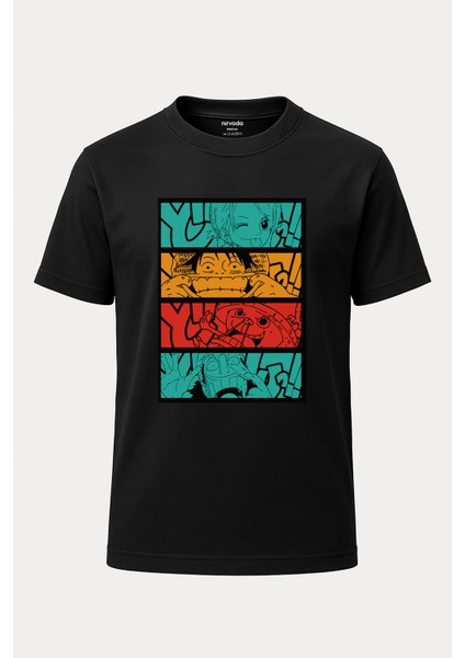 One Piece Çerçeve Baskılı Loose Fit Bisiklet Yaka Unisex Tişört