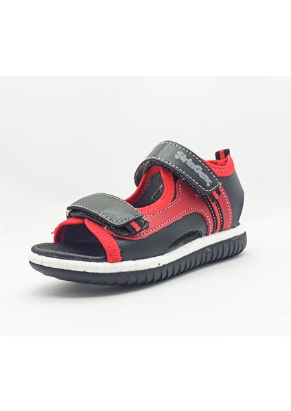 Şirin Genç Ortopedik Taban Kırmızı Renk Bantlı Cırtlı Kız Çocuk Sandalet