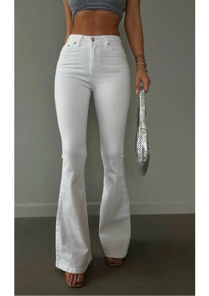 Büyük Beden Ispanyol Paça Yazlık Kot Kumaş Likralı Yüksek Bel Kadın Jeans Pantolon modelleri