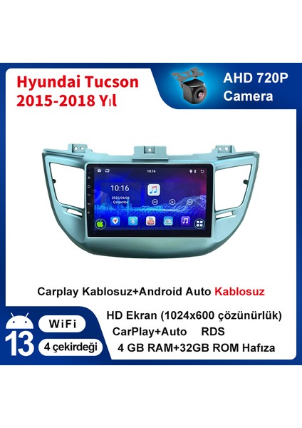 Hyundai Tucson 2015-2018 Yıl Uyumlu 9 Inç 4 GB Ram 32 GB Hafıza Multimedya Carplay Navigasyon